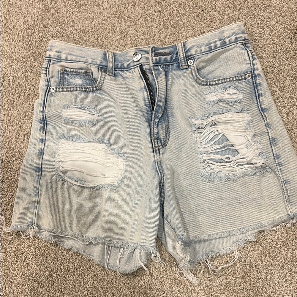 American Eagle Outfitters Light Blue Distressed Jean Shorts